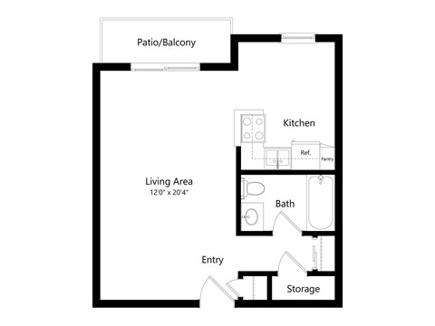 Floor plan for studio, 1 bath, 440 sqft